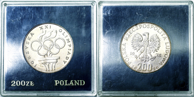 Poland, 200 Zlotych, 1976, XXI Olympics. With original case. Ag.625 14,47 g, Y 8...