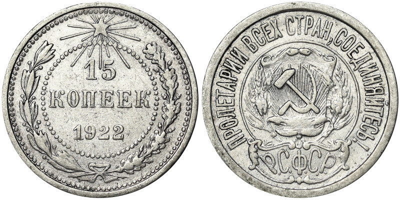 Russia, 15 Kopeks, 1922, Ag.500 2,70 g, Y 81, F