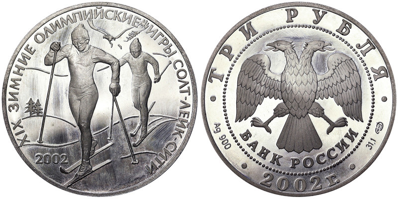 Russia, 3 Roubles, 2002, The XIXth Winter Olympic Games 2002, Salt Lake City. Ag...