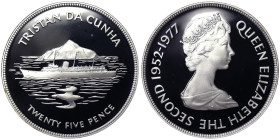 Tristan Da Chuna, Elizabeth II 25 Pence, 1977, 25th Anniversary of the Accession of Queen Elizabeth II. Ag.925 28,28 g, KM 1a, PROOF