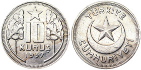 Turkey, 10 Kurush, 1937, Ni. 5,80 g, KM 863, VF