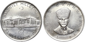 Turkey, 25 Lira, 1970, Ag.830 14,60 g, KM 897, A.UNC