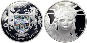 United Crypto States, 1000 Satoshi (Cryptocurrency), 2023, Dedicated to the Statue of Liberty. Mintage: 2.000 pcs. Ag.999 1 Oncia / 1 Oz PROOF