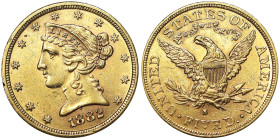 United States, 5 Dollars (Liberty head), 1882, San Francisco, Au.900 8,35 g, Fr. 145, VF+