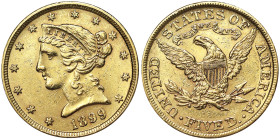 United States, 5 Dollars (Liberty head), 1899, Phildelphia, Au.900 8,35 g, Fr. 145, A.UNC