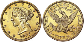 United States, 5 Dollars (Liberty head), 1907, Phildelphia, Au.900 8,35 g, Fr. 145, XF