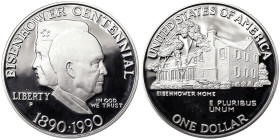 United States, 1 Dollar, 1990, Phildelphia, Eisenhower centennial. Ag.900 26,73 g, KM 227, PROOF