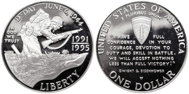 United States, 1 Dollar, 1995, West Point, WWII 50th anniversary. Ag.900 26,73 g...