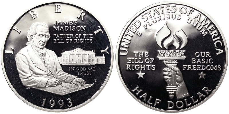 United States, 1/2 Dollar, 1993, San Francisco, James Madison. Ag.900 12,50 g, K...