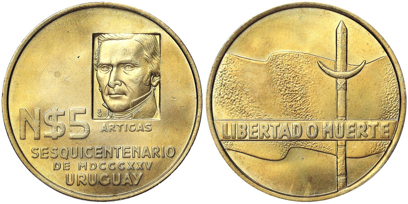 Uruguay, 5 Nuevos Pesos, 1975, Ae. 14,50 g, KM 65, UNC