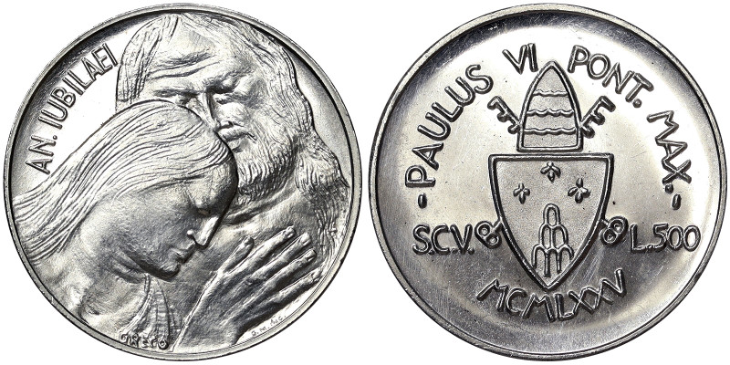 Vatican City, Paolo VI 500 Lire, 1975, Rome, Holy Year - Forgiveness. Ag.835 11,...