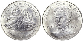 Venezuela, 75 Bolivares, 1980, Ag.900 17,00 g, KM 55, UNC