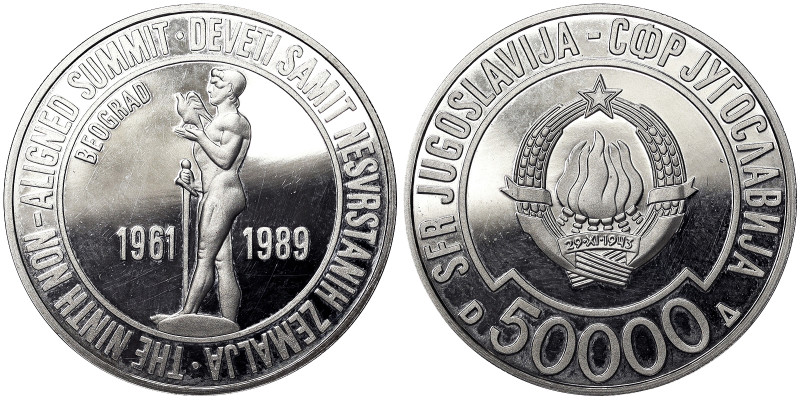 Yugoslavia, 50.000 Dinara, 1989, Non-aligned Summit. Mintage: 15.000 pcs. Ag.925...