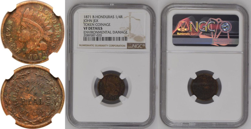 VF Details | BRITISH HONDURAS. John Jex. 
Copper 1/4 Real Token Coinage, 1871. ...