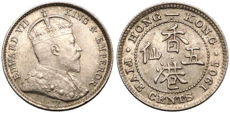 About Uncirculated. Toned | HONG KONG. BRITISH COLONIAL. Edward VII. 
Silver 5 ...