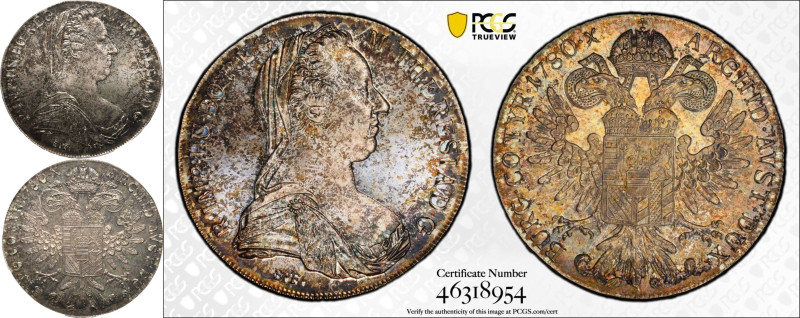 MS66 | AUSTRIA. Maria Theresa. 
Silver 1 Taler, Dated 1780 (1853-). Restrike. ...