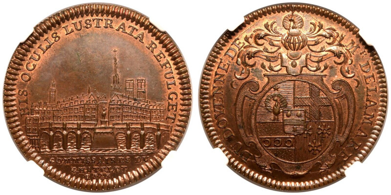MS 64 RB | FRANCE. 
Bronze Jeton by Nicolas Delamare, 1723. 
HIS OCULIS LUSTR ...