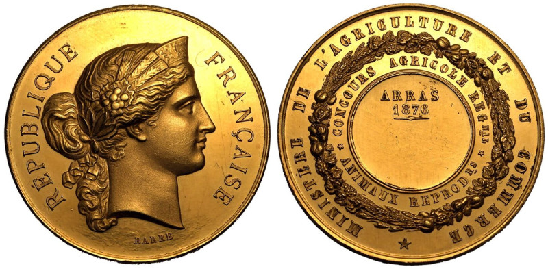 About Uncirculated. Scarce | FRANCE. Arras. 
Gold Agricultural Award Medal, 187...