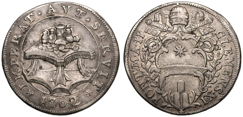 Very fine. Rare | ITALIAN STATES. ROME. Clement XI. 
Silver Testone, 1702. Rome...