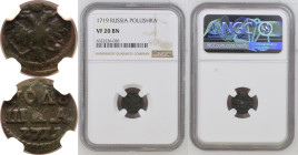 VF 20 BN | RUSSIA. TSARDOM. Peter I 'the Great'. 
Copper Polushka (1/4 Kopeck), 1719. Kadashevsky mint. 
Crowned double-headed eagle facing, holding...