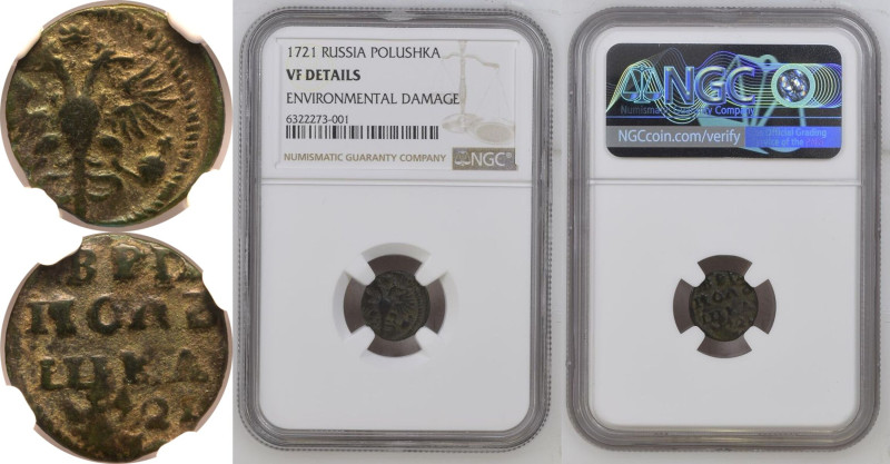 VF Details | RUSSIA. EMPIRE. Peter I 'the Great'. 
Copper Polushka (1/4 Kopeck)...