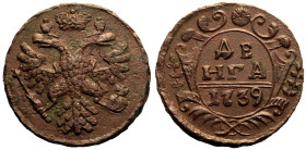 Almost Extremely Fine | RUSSIA. EMPIRE. Anna Ivanovna. 
Copper Denga (1/2 Kopeck), 1739. Ekaterinburg mint. 
Crowned double-headed eagle facing, hol...