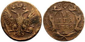 Very Fine and better | RUSSIA. EMPIRE. Elizabeth. 
Copper Denga (1/2 Kopeck), 1750. Ekaterinburg mint. 
Crowned double-headed eagle facing, holding ...