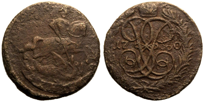 Very Fine | RUSSIA. EMPIRE. Elizabeth. 
Copper Denga (1/2 Kopeck), 1760. Red Mi...