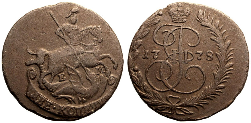 Good Very Fine | RUSSIA. EMPIRE. Catherine II. 
Copper 2 Kopeck, 1778. Ekaterin...