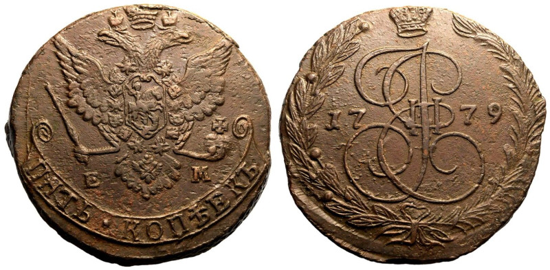 Good Extremely Fine | RUSSIA. EMPIRE. Catherine II. 
Copper 5 Kopeck, 1779. Eka...