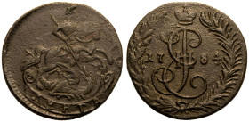 Near Extremely Fine. Rare | RUSSIA. EMPIRE. Catherine II. 
Copper Denga (1/2 Kopeck), 1784. Suzun mint. 
St George on horseback to right, slaying dr...