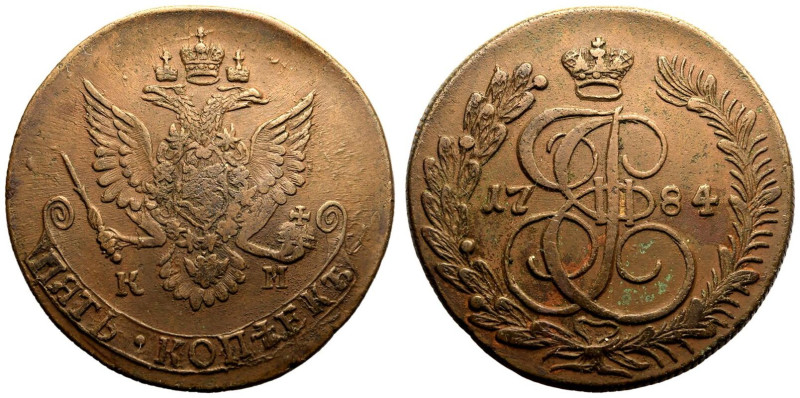 Good Very Fine | RUSSIA. EMPIRE. Catherine II. 
Copper 5 Kopeck, 1784. Suzun mi...