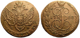 Almost Extremely Fine | RUSSIA. EMPIRE. Catherine II. 
Copper 5 Kopeck, 1788. Ekaterinburg mint. 
Crowned double-headed eagle facing with wings spre...