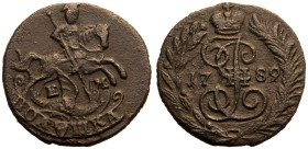 Almost Extremely Fine | RUSSIA. EMPIRE. Catherine II. 
Copper Polushka (1/4 Kopeck), 1789. Ekaterinburg mint. 
St George on horseback to right, slay...