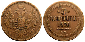 Good Very Fine | RUSSIA. EMPIRE. Alexander II. 
Copper 3 Kopeck, 1856. Ekaterinburg mint. 
Crowned double-headed eagle facing with wings spread, wea...