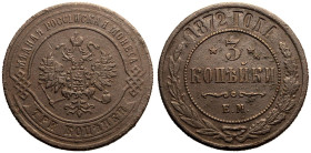 Good Very Fine | RUSSIA. EMPIRE. Alexander II. 
Copper 3 Kopeck, 1872. Ekaterinburg mint. 
Crowned double-headed eagle facing with wings spread, wea...