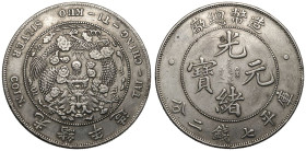 Cleaned Very Fine or better | CHINA. TIENTSIN PROVINCE. 
Silver Dollar, ND (1908). 
TAI- CHING - TI - KUO SILVER COIN. Four chinese ideograms above,...