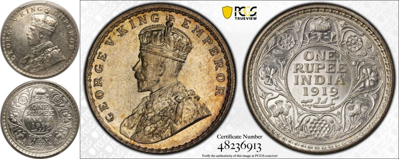 MS63 | INDIA. BRITISH. George V. 
Silver 1 Rupee, 1919. Calcutta. 
Crowned bus...