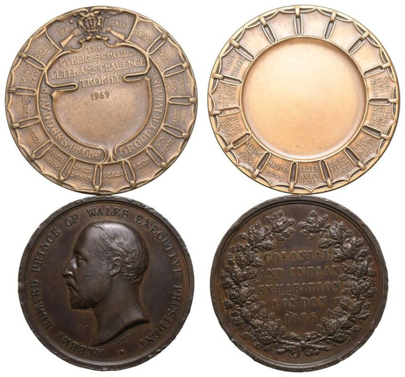 INDIA & GB. 
Bronze Medallion lot of 2, 1886 & 1969. 
Colonial & Indian Expo b...