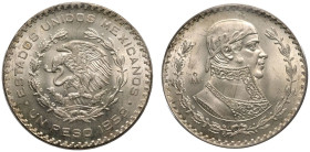 ANACS MS66 | MEXICO. United Mexican States/Mexican Republic, 1823-date. 
Billon Peso, 1958. Mexican Mint . 
Mexican coat of arms: a Mexican golden e...