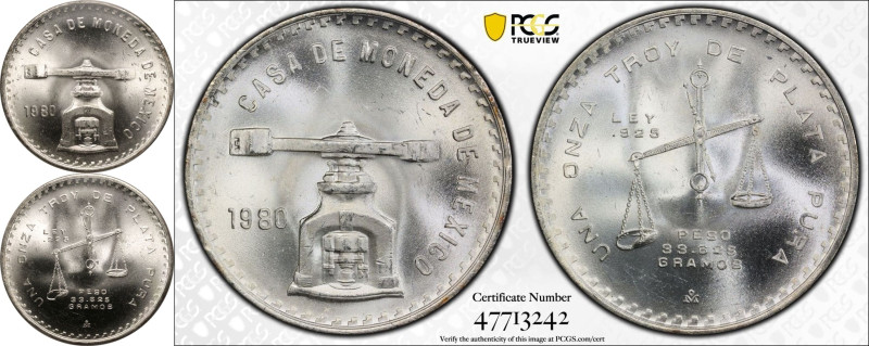 MS65 | MEXICO. Republic, 1823-date. 
Silver 1 Onza, 1980. Mexican Mint. 
The c...