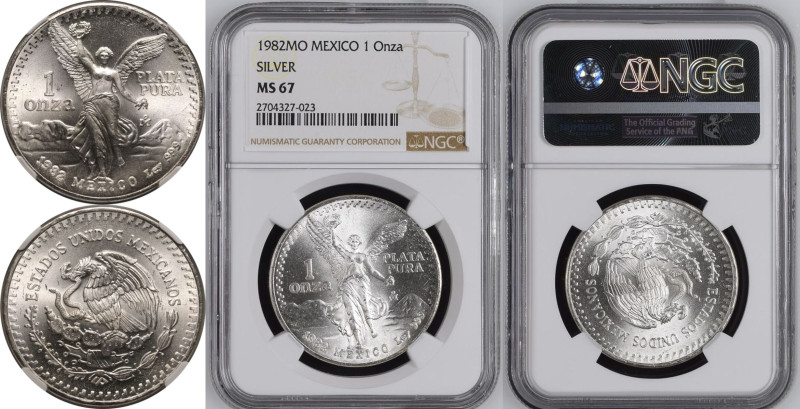 MS 67 | MEXICO. Republic, 1823-date. 
Silver 1 Onza, 1982. Mexican Mint. 
Nati...