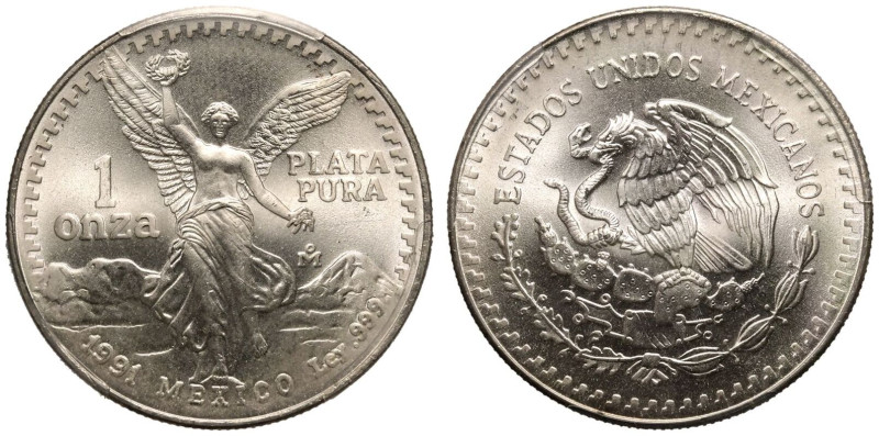 MS68 | MEXICO. Republic, 1823-date. 
Silver 1 Onza, 1991. Mexican Mint. Type 1....