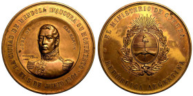 Extremely Fine. Toned | ARGENTINA. Republic. 
Gilt Bronze Medallion, 1904. 
LA CIUDAD DE MENDOZA INAUGURA SU MONUMENTO EL 5 DE JUNIO 1904, bust faci...