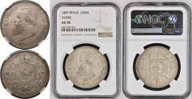 AU 58 | BRAZIL. Peter II the Magnanimous, 1831-1889. 
Silver 2000 Reis, 1889. 
Obv: PETRUS II D.G.C.IMP. ET PERP.BRAS.DEF., head left, year below. R...