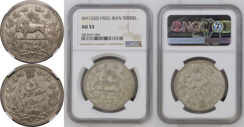 AU 53 | IRAN. Mozaffar ad-Din Shah, 1896-1907. 
Silver 5000 Dinar, 1320 = 1902....