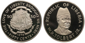 ANACS PF69 | LIBERIA. Republic, 1847-date. 
Copper-nickel 50 Cents, 1976. Royal Mint. Proof. 
Head left, legend around; REPUBLIC OF LIBERIA W.R.TOLB...