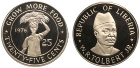 ANACS PF69 | LIBERIA. Republic, 1847-date. 
Copper-nickel 25 Cents, 1976. Royal Mint. Proof. 
Head left, legend around; REPUBLIC OF LIBERIA W.R.TOLB...