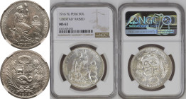 MS 62 | PERU. Republic, 1822-date. 
Silver 1 Sol, 1916 FG. Type III LIBERTAD in relief. 
There are many varieties these coins produced between 1864-...