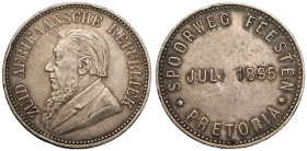 Good Very Fine, edge knocks. Toned, scarce | SOUTH AFRICA. Paul Kruger. 
Silver Delagoa Railway Medallion, 1895. Pretoria mint. 
ZUID AFRIKAANSCHE R...